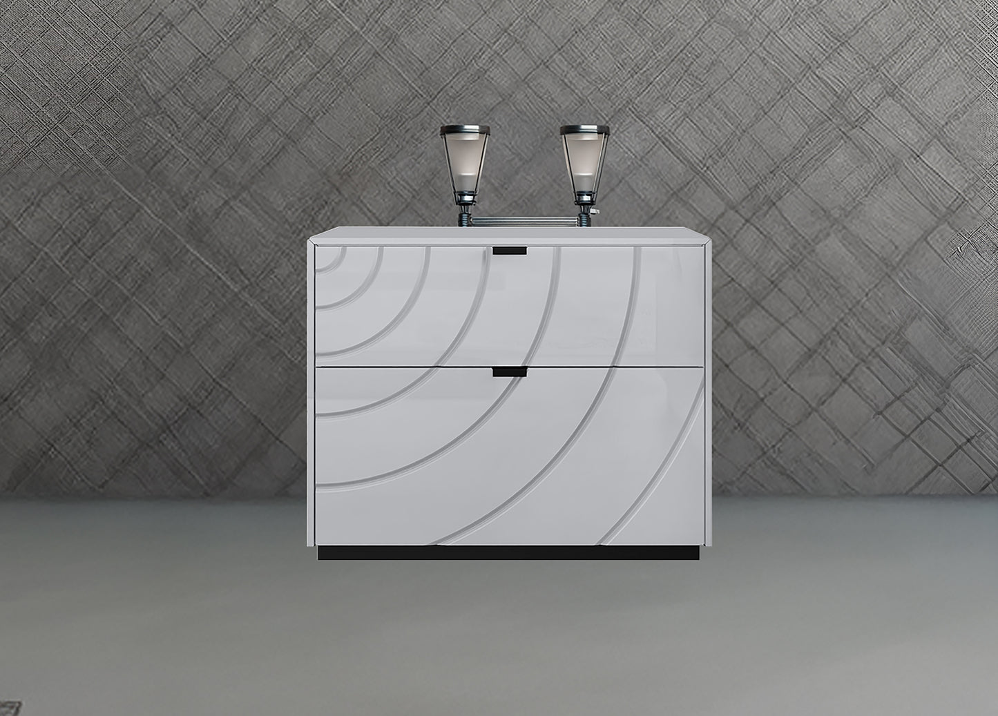 B1961 Disco Grey Queen Platform Bed with Wave Headboard