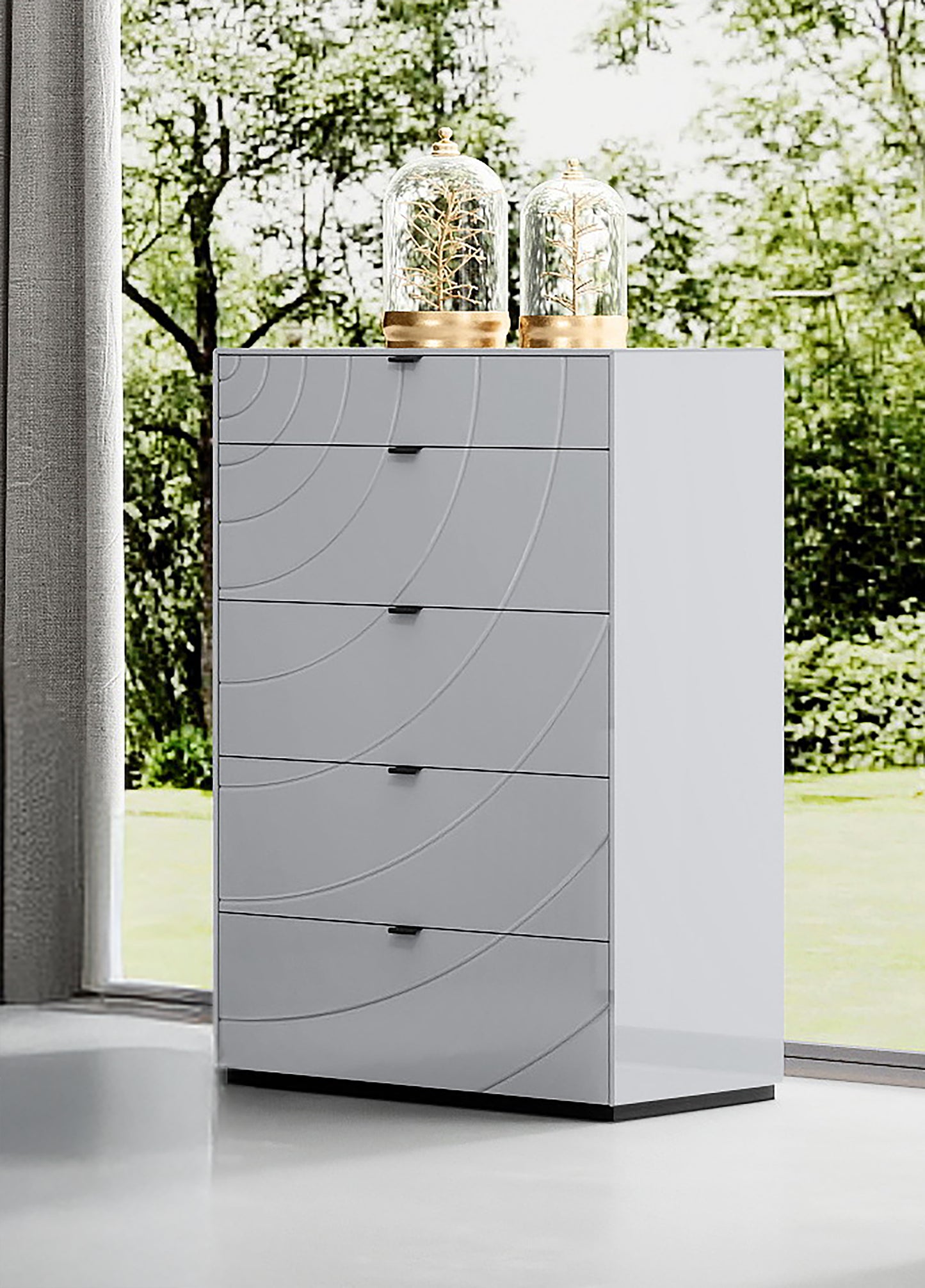 B1961 Disco Grey Queen Platform Bed with Wave Headboard