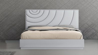 B1961 Disco Grey Queen Platform Bed with Wave Headboard