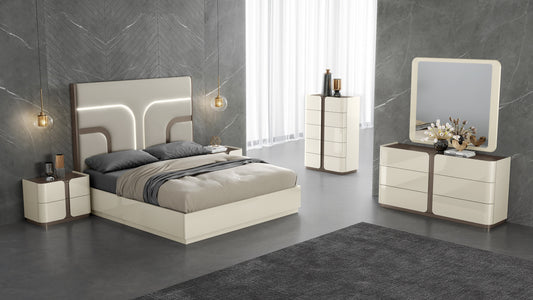 B1971-MONACO Modern Beige LED Bedroom Set with Storage Options