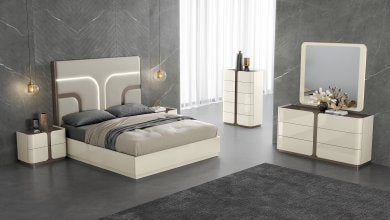 B1971-MONACO Modern Beige LED Bedroom Set with Storage Options