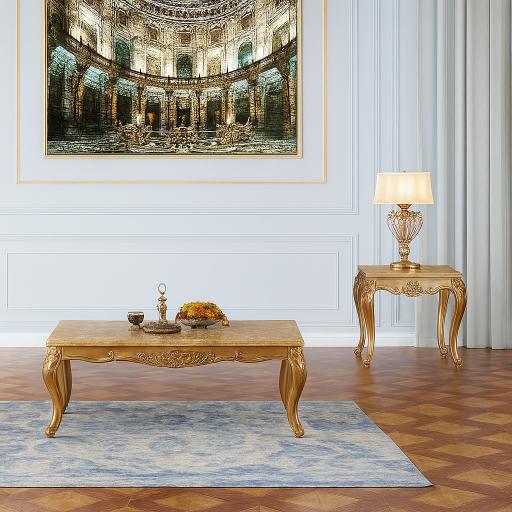 Isabella Ornate Wood Coffee Table with Silver and Gold Finish