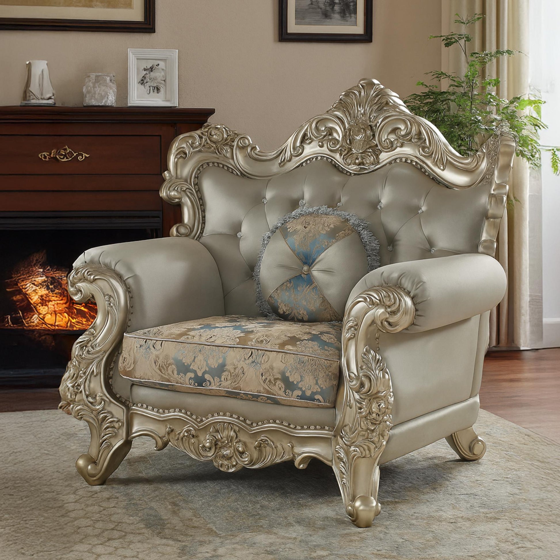 Isabella Ornate Silver and Gold Traditional Living Room Accent Chair