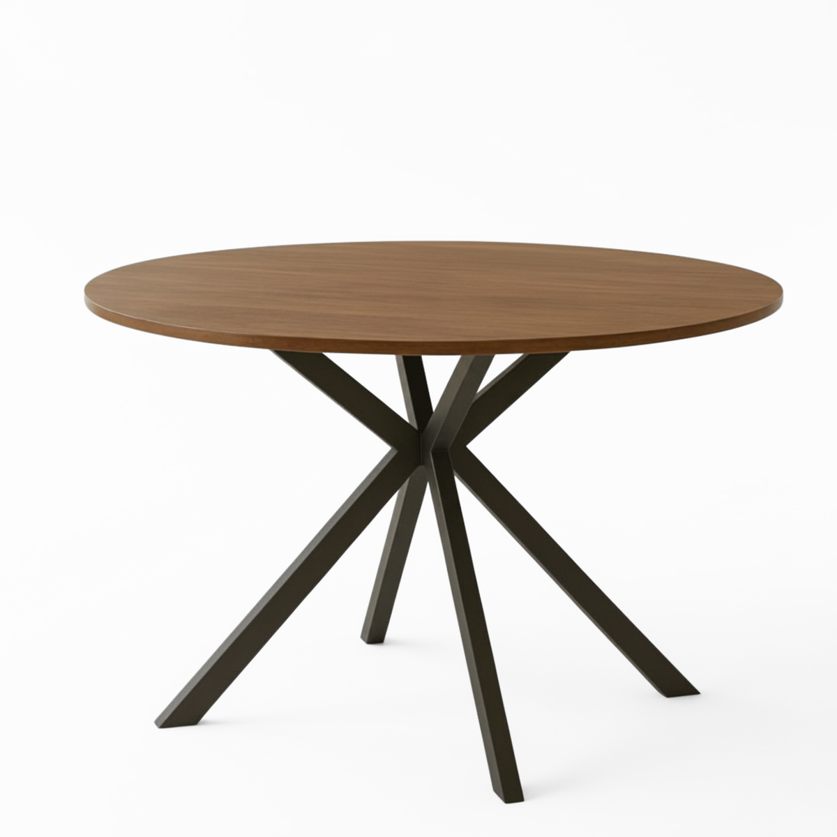 Round Walnut Veneer Dining Set, Black X-Base