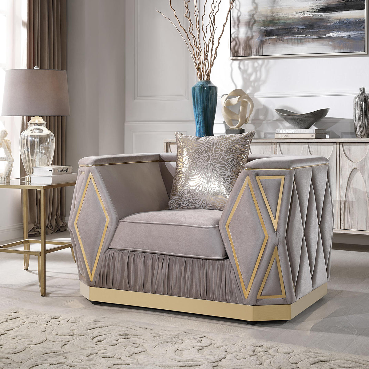 Kibara Velvet Sofa, Loveseat & Chair Set