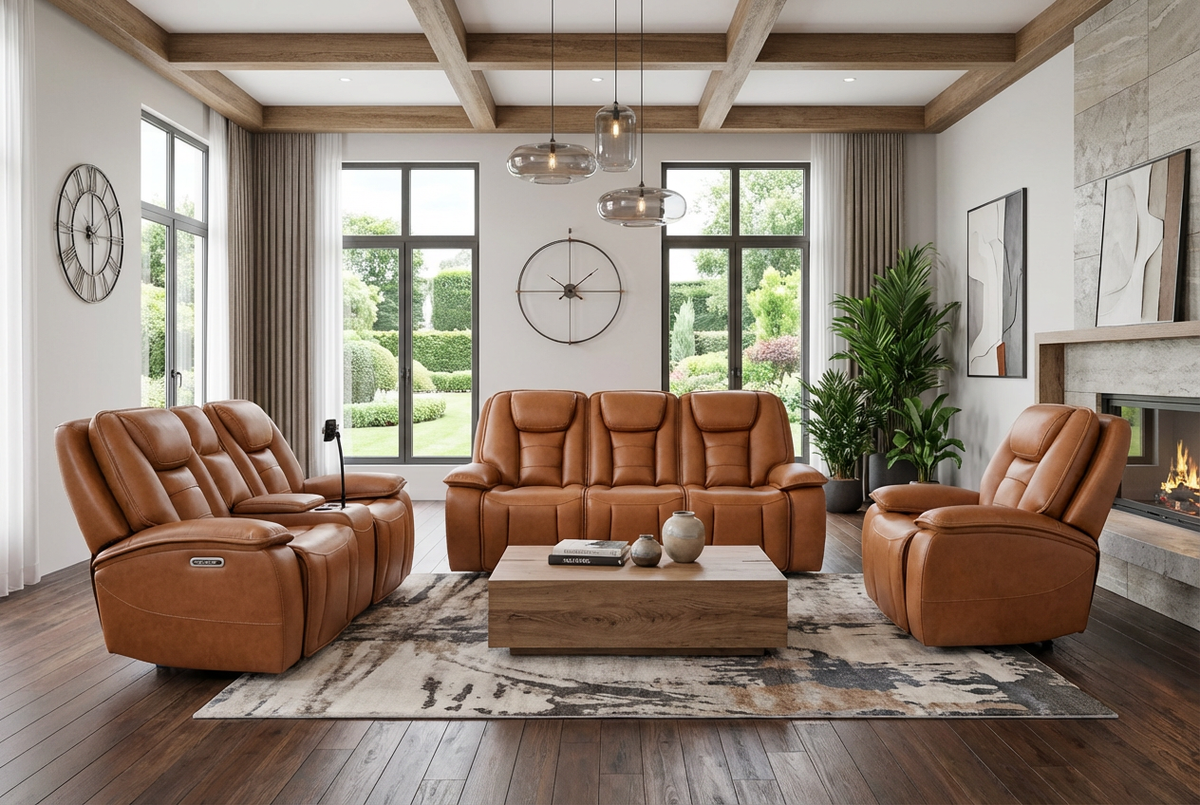 Hennaway Faux Leather Power Reclining Sofa, Loveseat & Chair Set