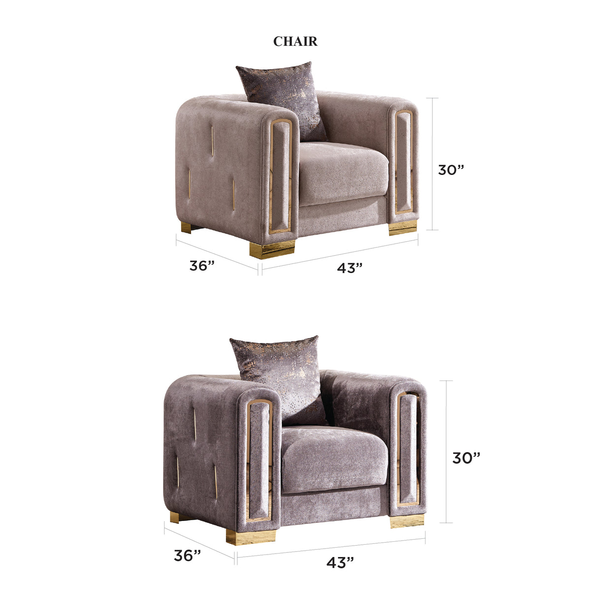 Imprella Velvet Sofa, Loveseat & Chair Set