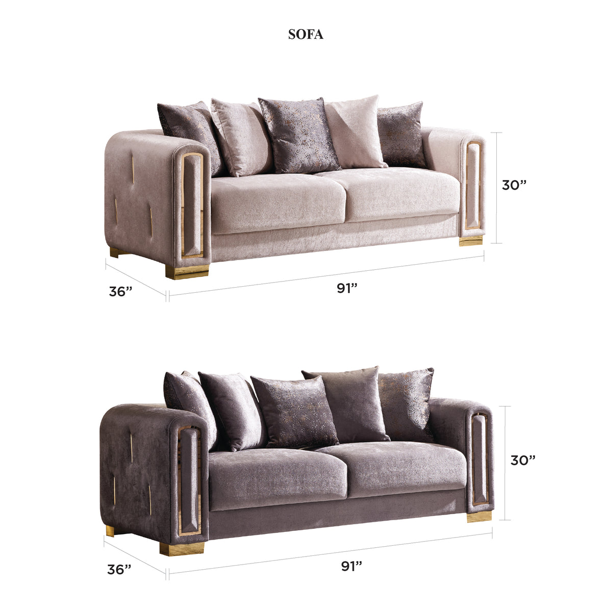 Imprella Velvet Sofa, Loveseat & Chair Set