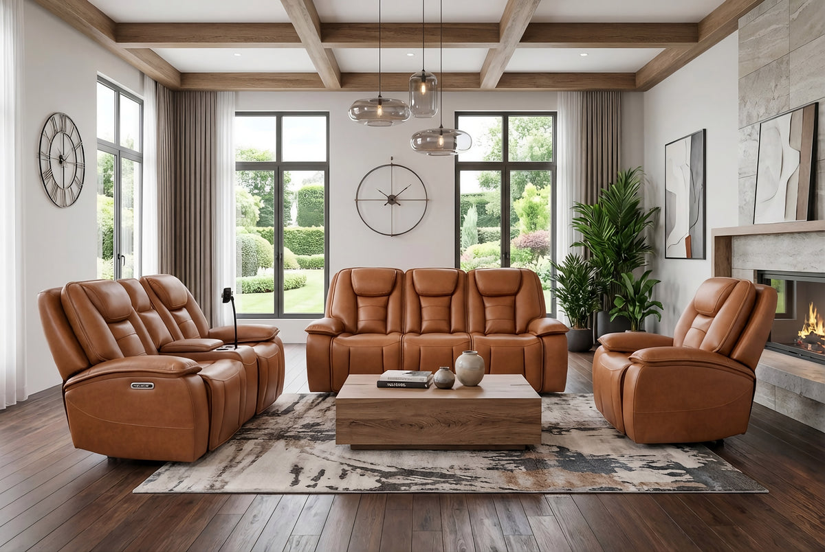 Hennaway Faux Leather Power Reclining Sofa, Loveseat & Chair Set
