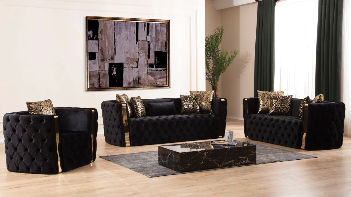 Naomira Velvet Sofa, Loveseat & Chair Set