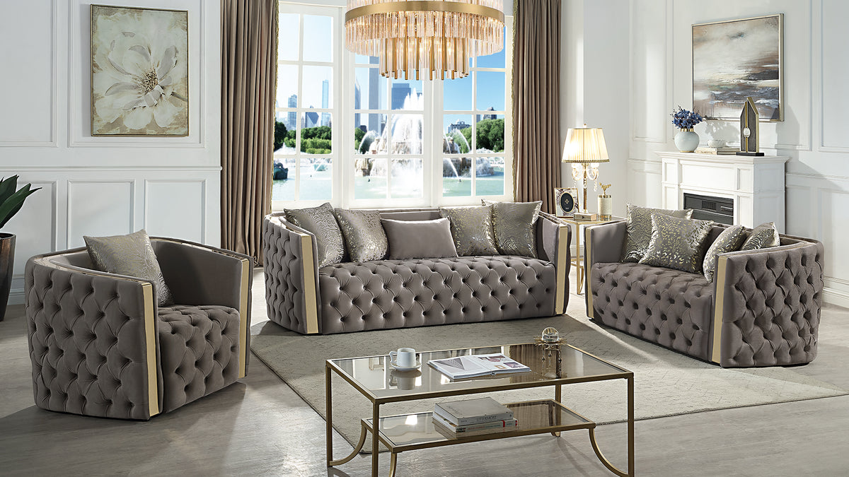 Naomira Velvet Sofa, Loveseat & Chair Set