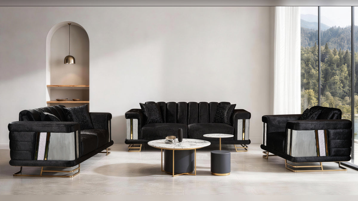 Percival Velvet Sofa, Loveseat & Chair Set