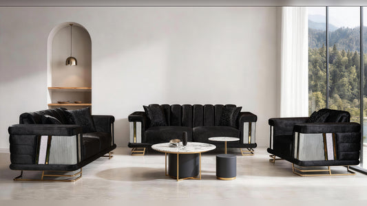 Percival Velvet Sofa, Loveseat & Chair Set