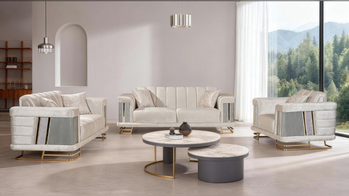 Percival Velvet Sofa, Loveseat & Chair Set