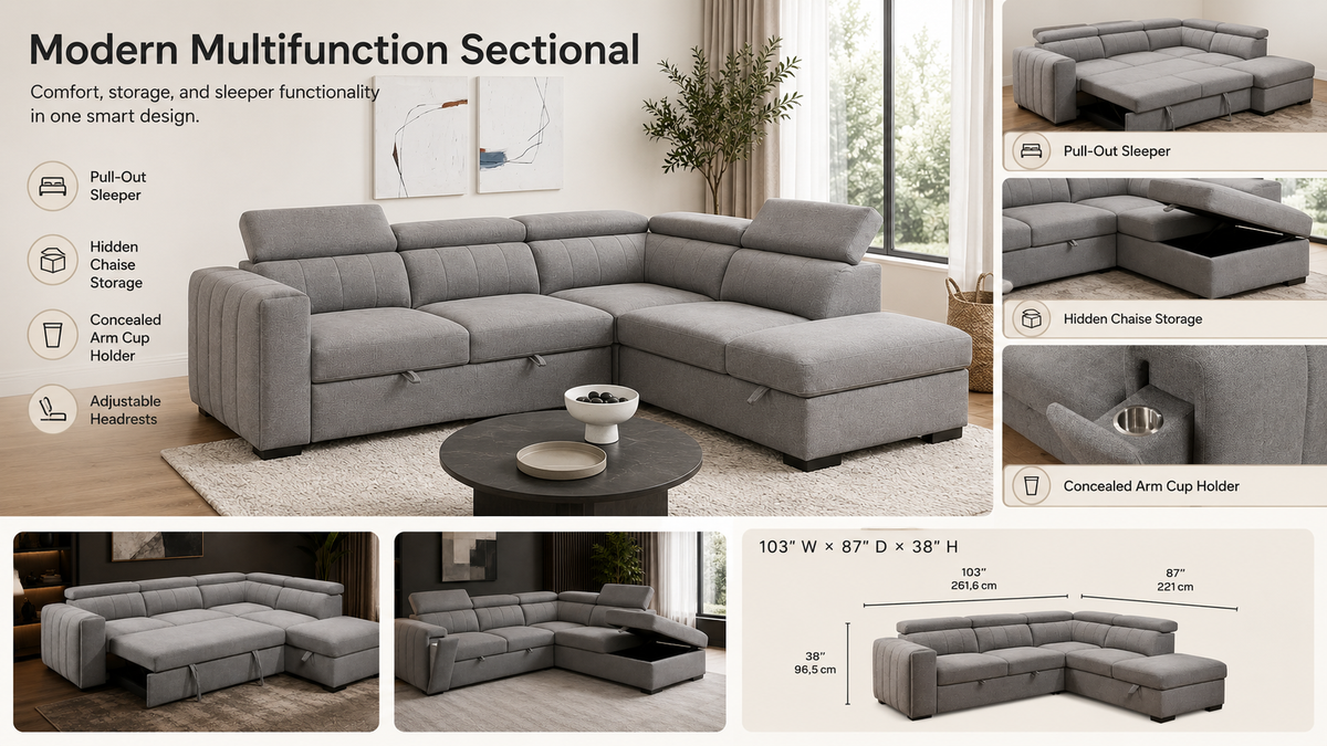 Rosalind Fabric Sleeper Sectional Sofa