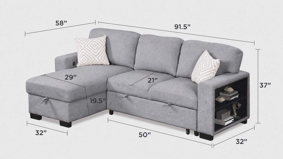 Pintora Fabric Sleeper Sectional Sofa