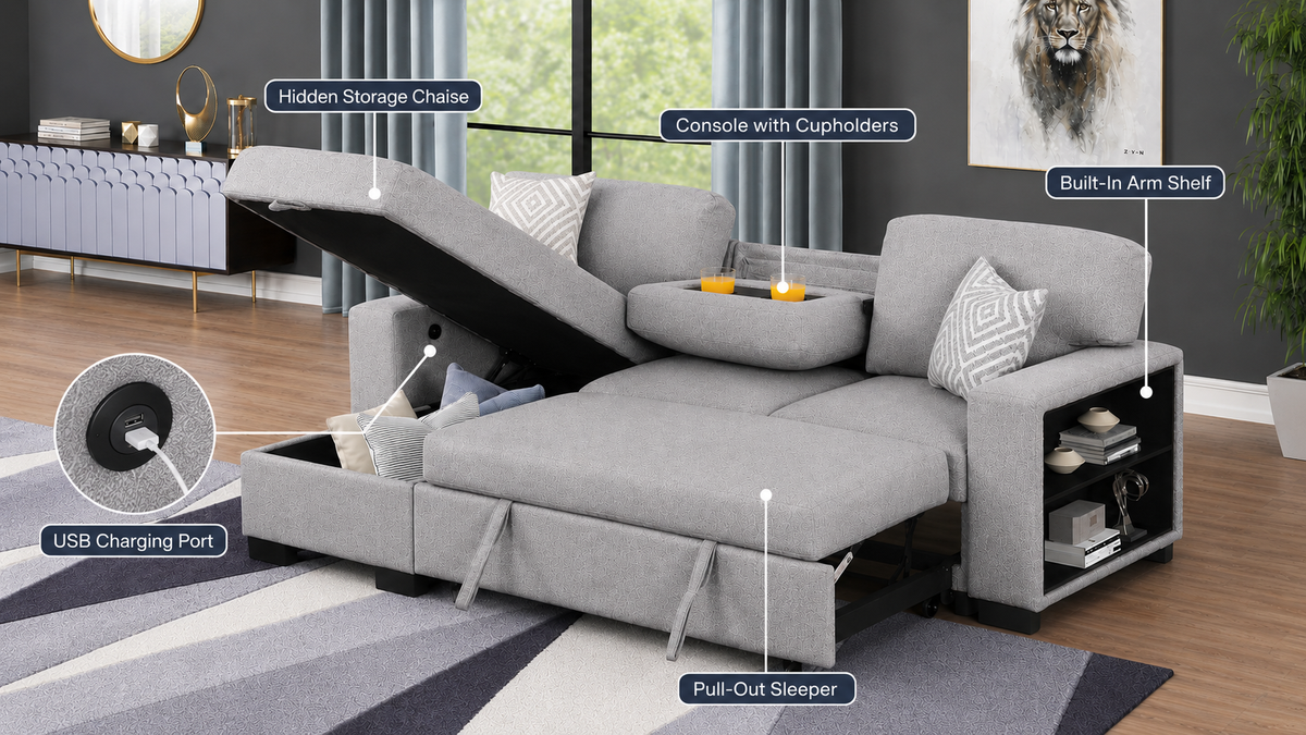 Pintora Fabric Sleeper Sectional Sofa