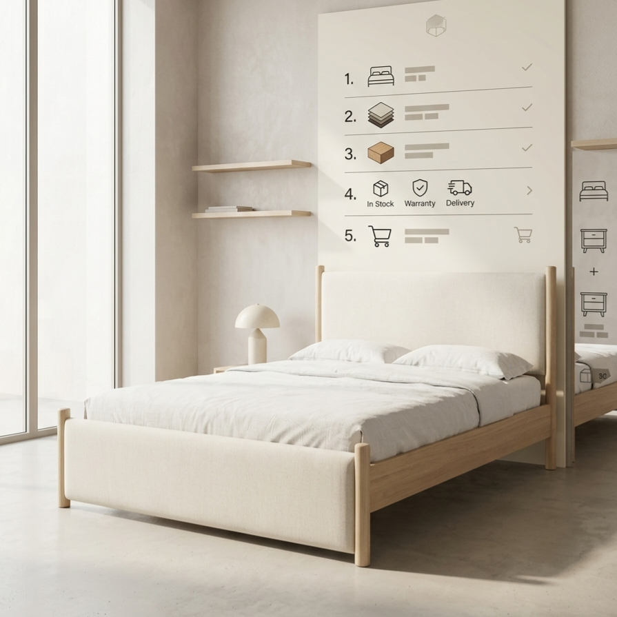 Callala Chenille Upholstered Bed with Solid Rubberwood Frame