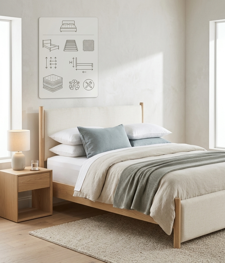 Callala Chenille Upholstered Bed with Solid Rubberwood Frame
