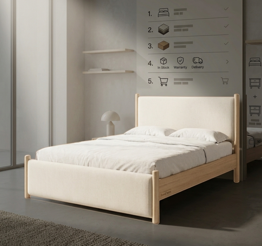 Callala Chenille Upholstered Bed with Solid Rubberwood Frame