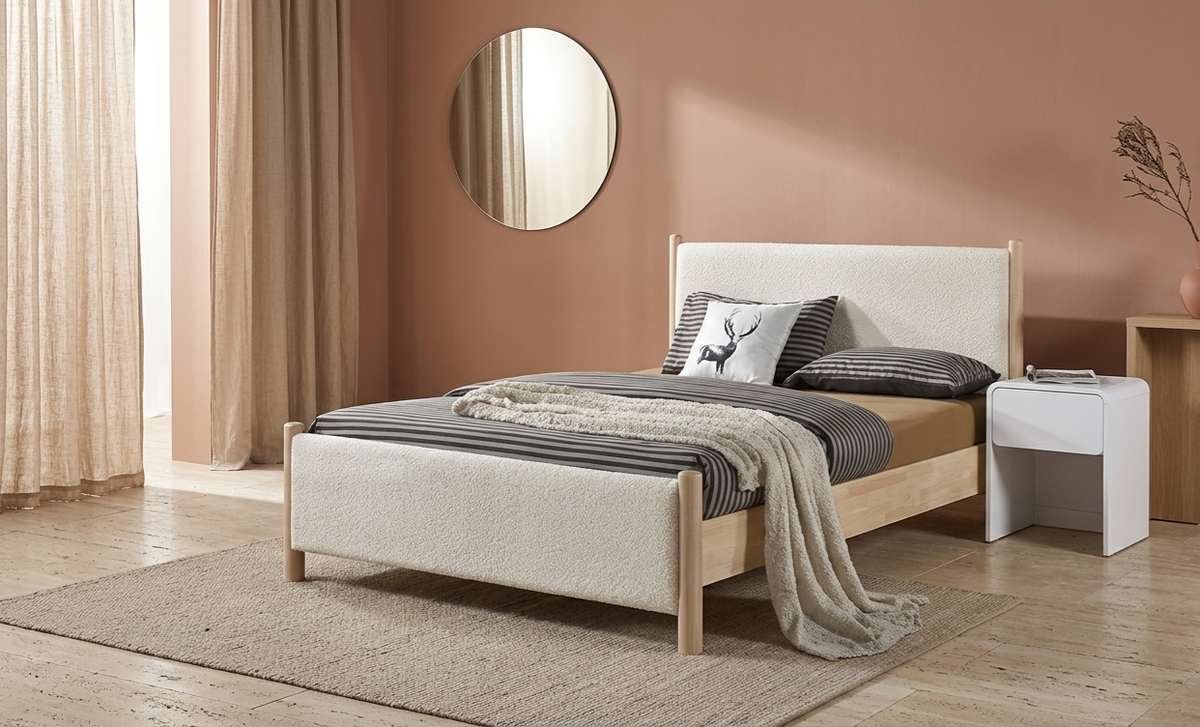 Callala Chenille Upholstered Bed with Solid Rubberwood Frame