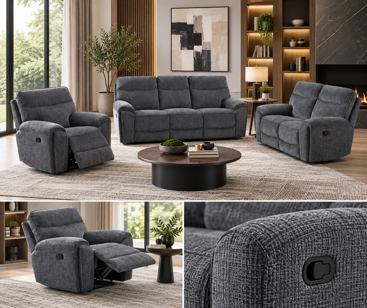 Sheana Fabric Reclining Sofa, Loveseat & Chair Set