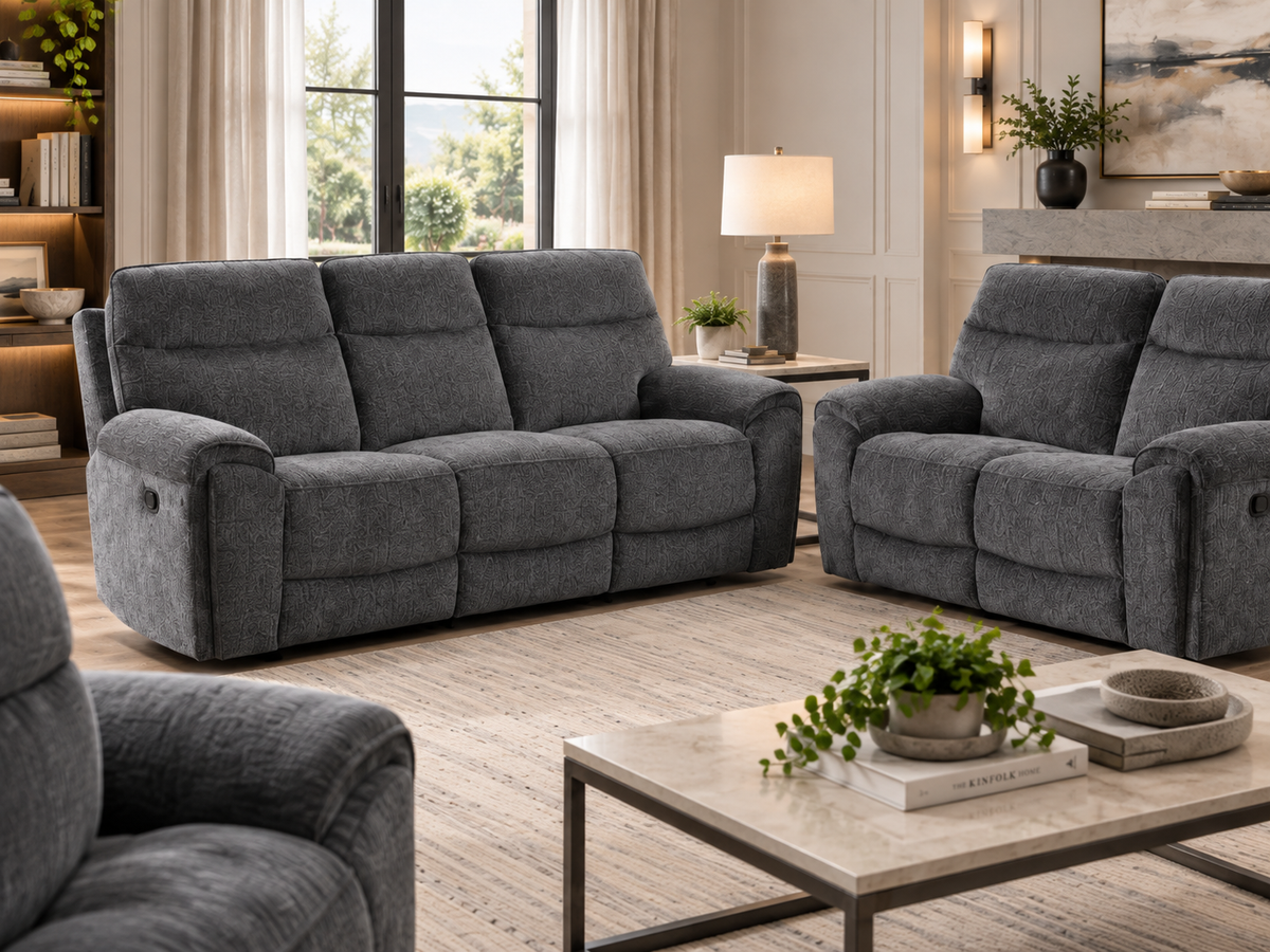 Sheana Fabric Reclining Sofa, Loveseat & Chair Set