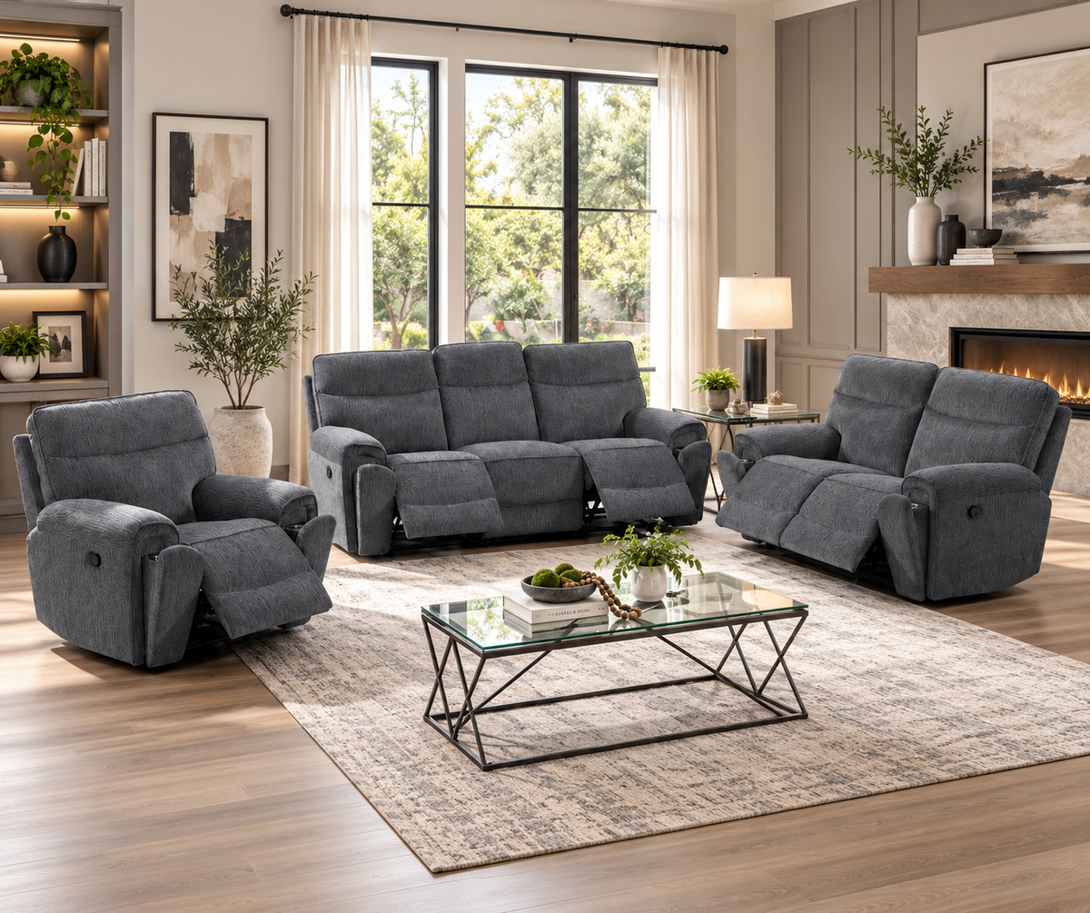 Sheana Fabric Reclining Sofa, Loveseat & Chair Set