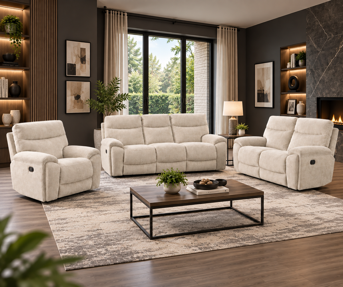 Sheana Fabric Reclining Sofa, Loveseat & Chair Set