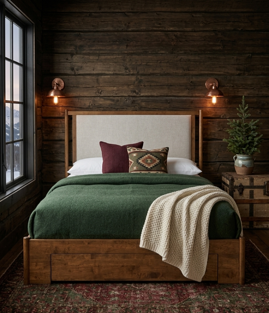 Arbor Grey Chenille Storage Bed with Solid Rubberwood Frame