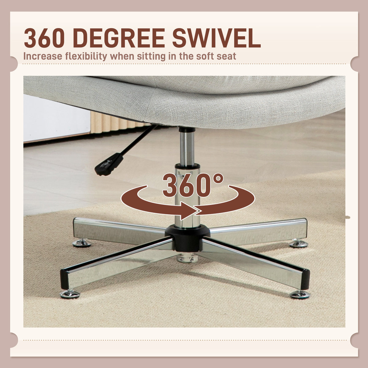 Computer Desk Chair, Armless Office Chair with Wide Padded Seat and Adjustable Height, Cream White