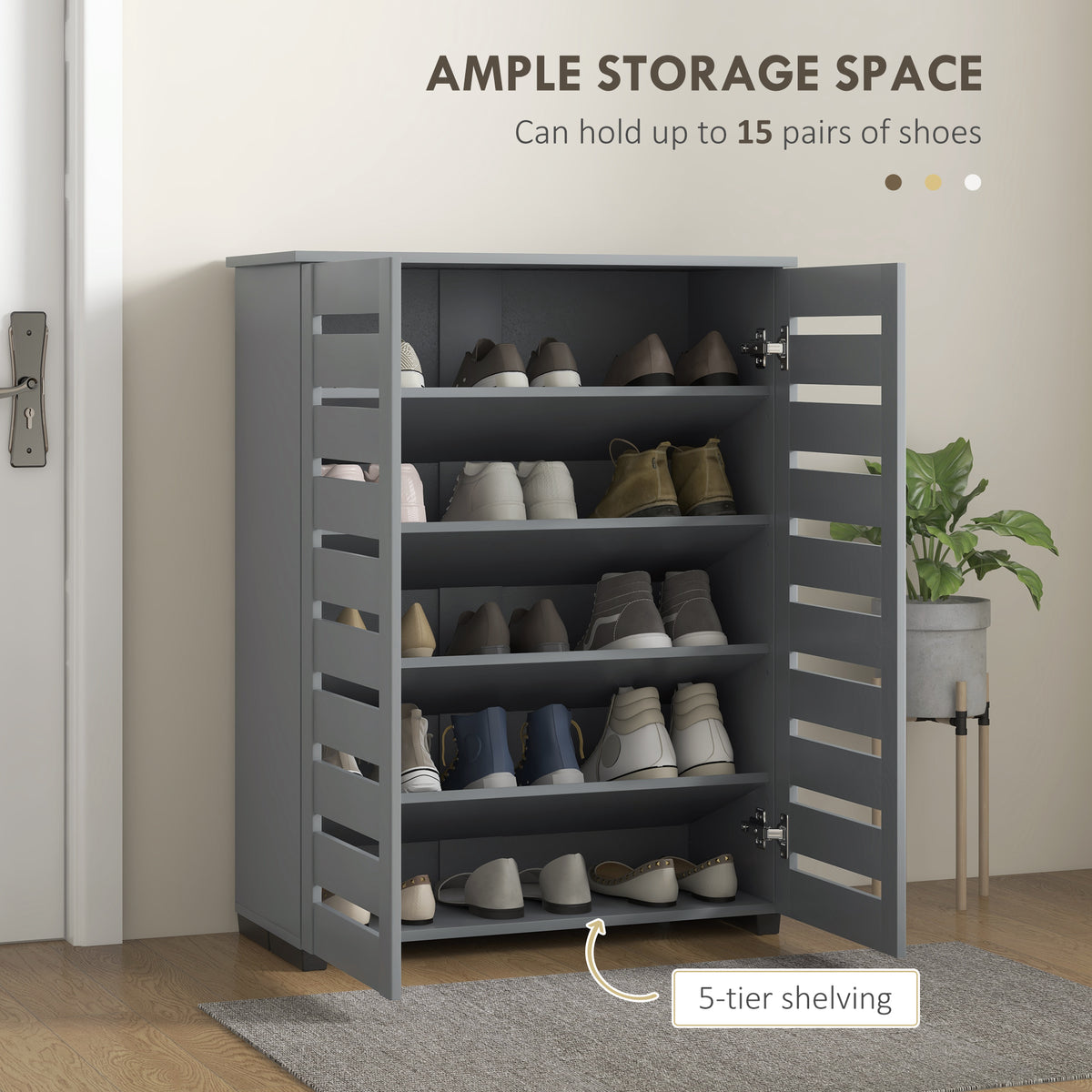 Shoe Cabinet with 2 Slatted Doors – 30"W x 39"H