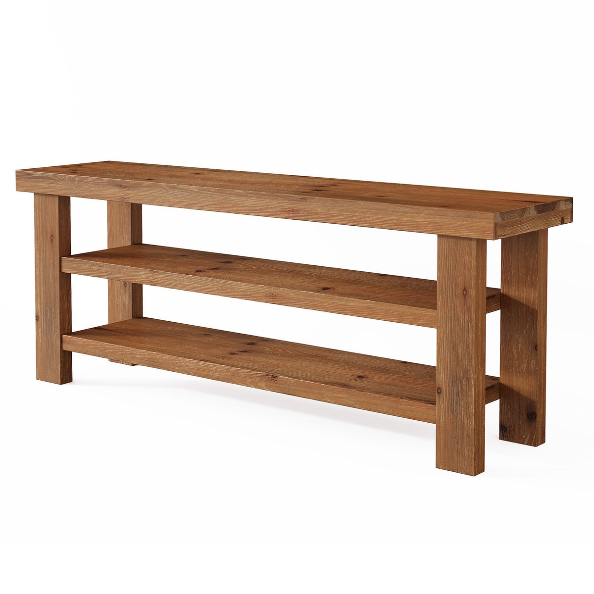 63" Solid Wood TV Stand for 55–75" TVs, Farmhouse Entertainment Center with Open Shelves