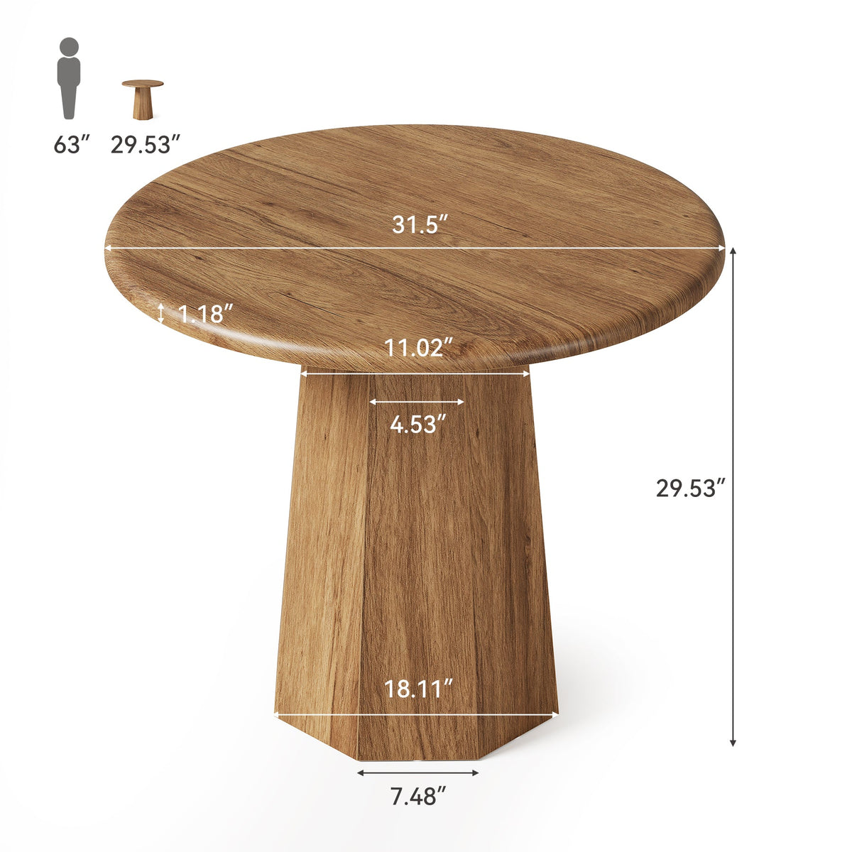 31.5" Round Dining Table for 4, Small Dinner Table with Octagonal Base for Dining Room