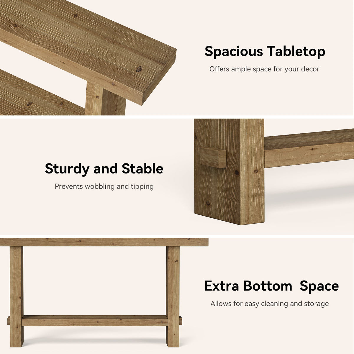 63" Solid Wood Console Table, 2-Tier Narrow Entryway Table for Hallway