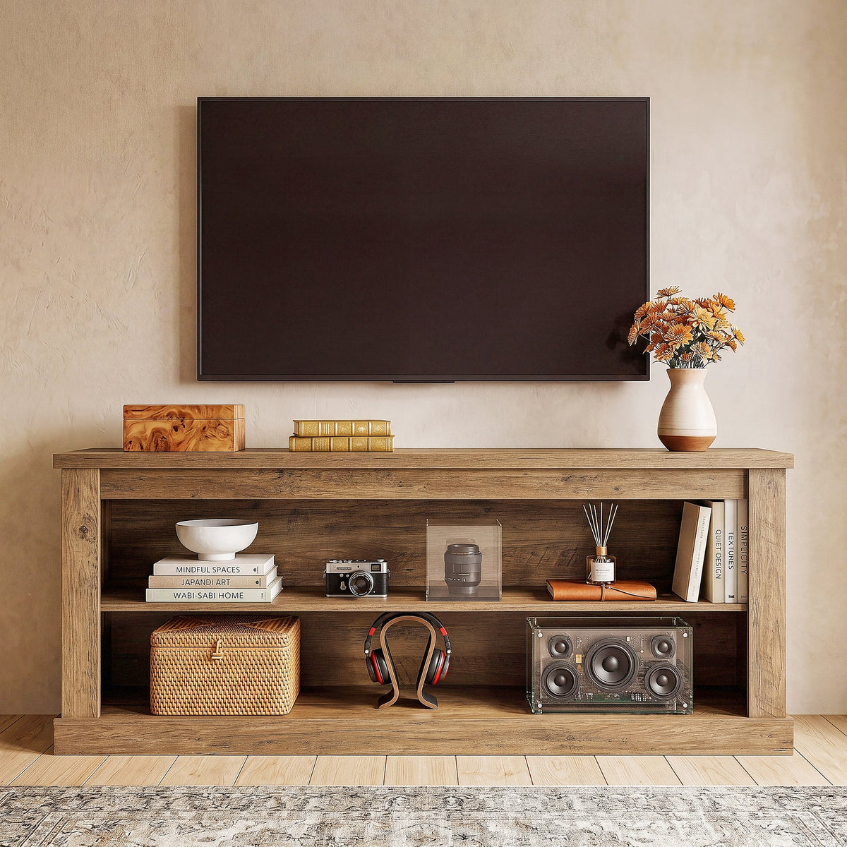 63" TV Stand for TVs up to 70", Entertainment Center TV Console Table with 2 Open Shelves