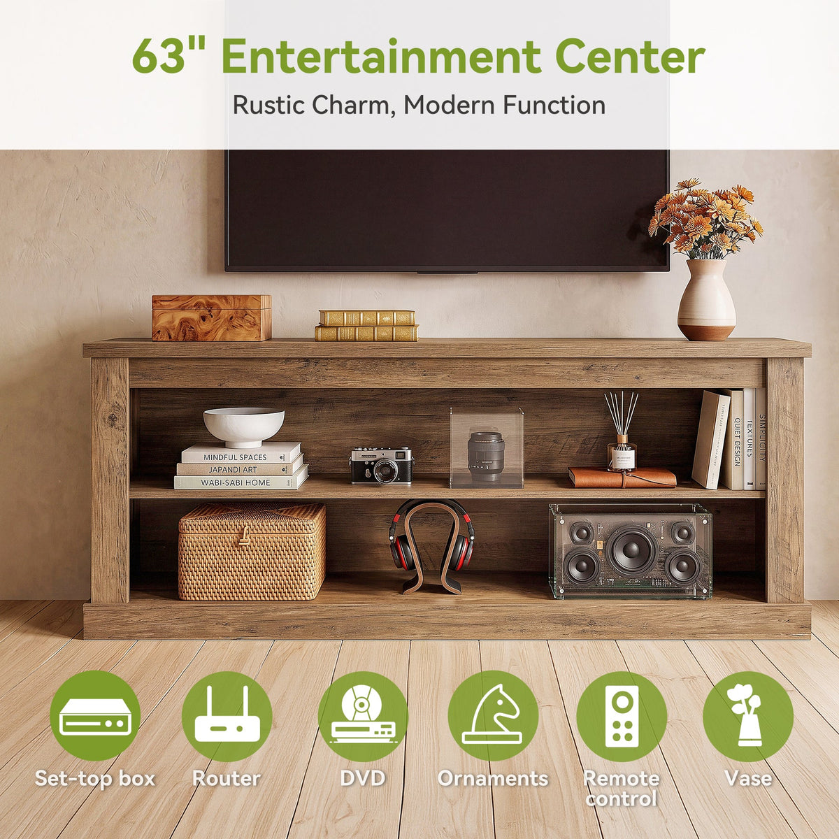 63" TV Stand for TVs up to 70", Entertainment Center TV Console Table with 2 Open Shelves