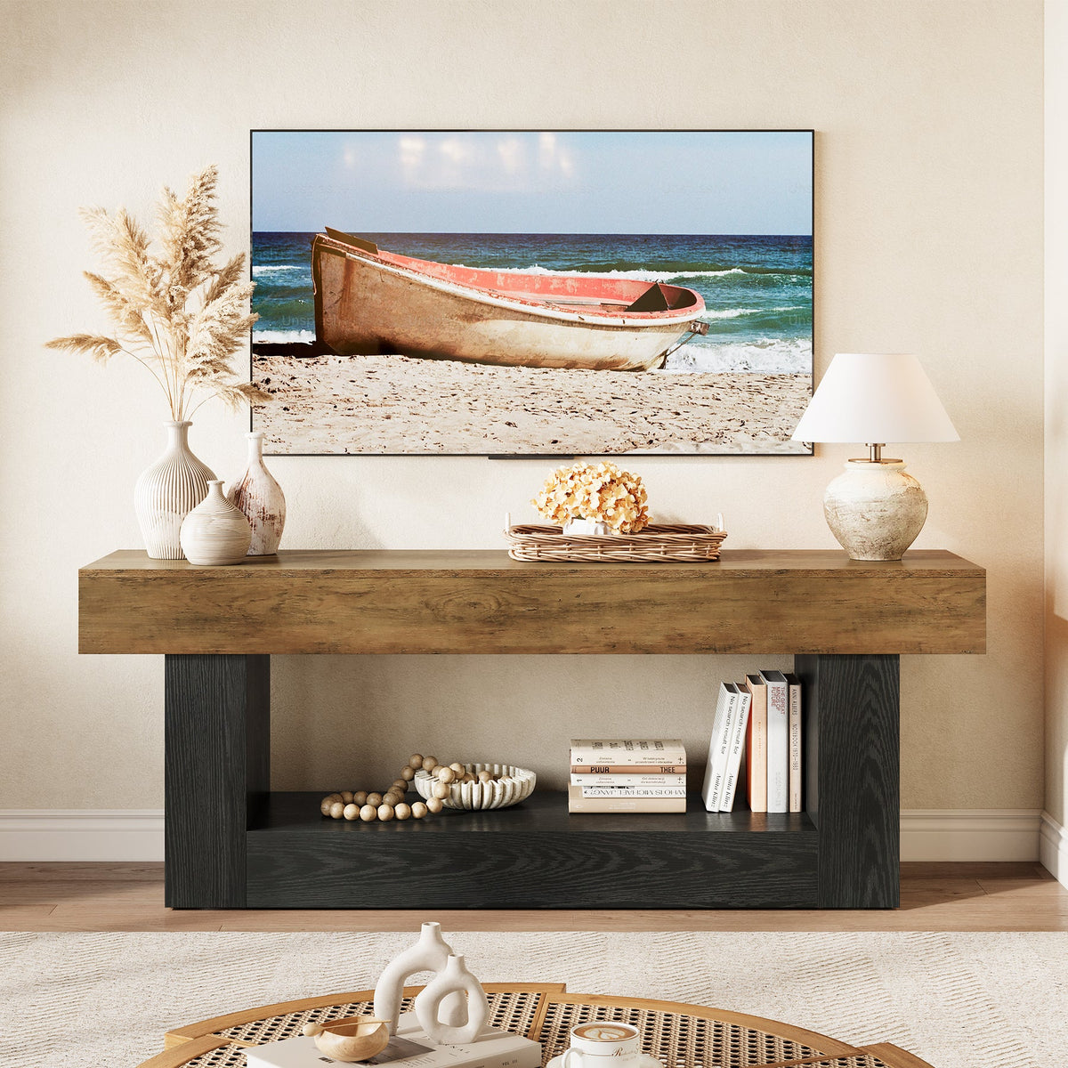 63" TV Stand for TVs Up to 70", Entertainment Center with Open Storage Shelf