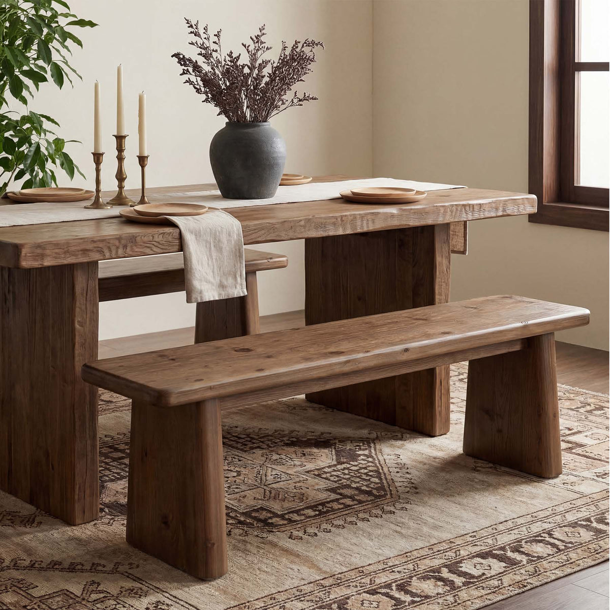 55" Entryway Bench, Solid Wood End of Bed Bench Dining Bench