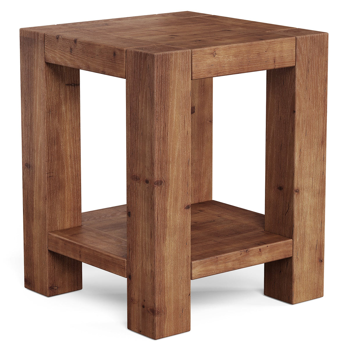 2-Tier Solid Wood Nightstand, 19.69" Beside Table with Storage Shelves
