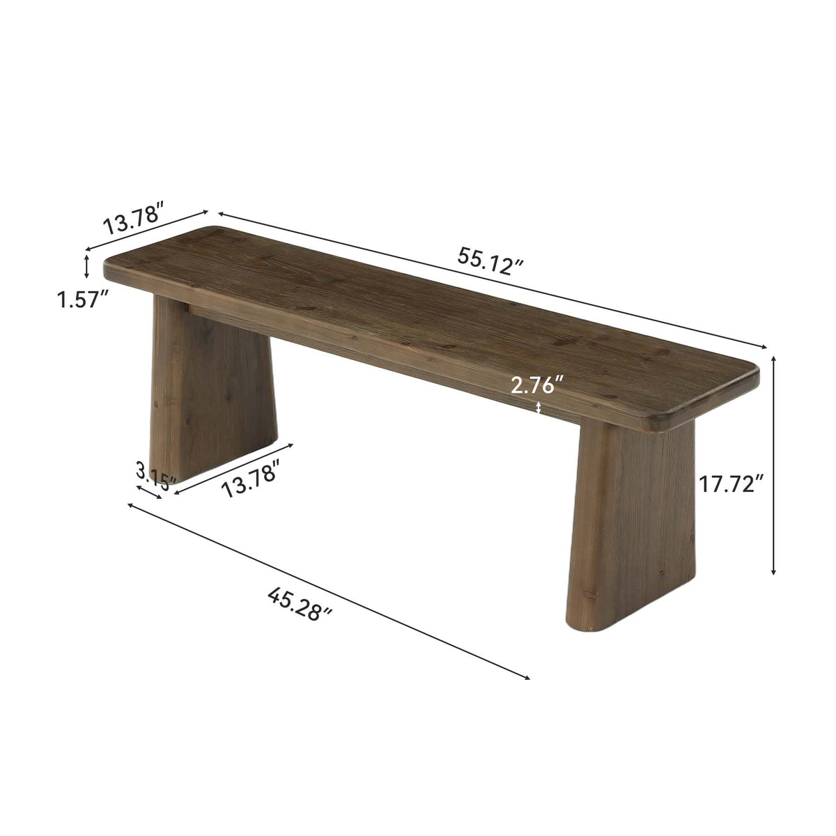 55" Entryway Bench, Solid Wood End of Bed Bench Dining Bench