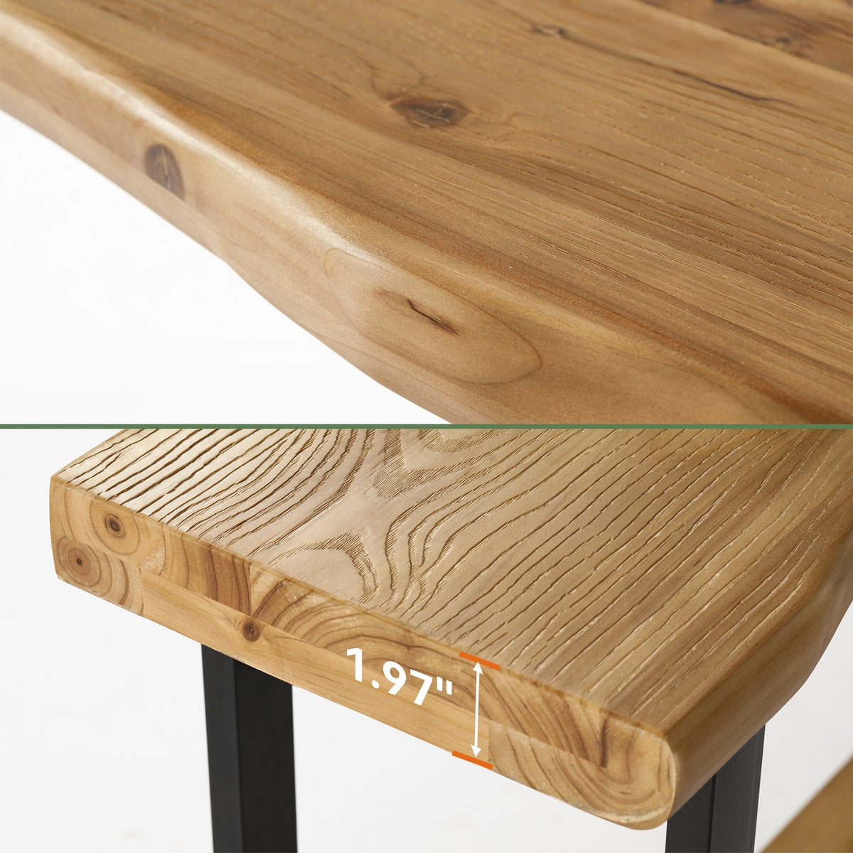 63" Solid Wood Live-Edge Console Table with Metal Legs – Narrow Farmhouse Sofa Table