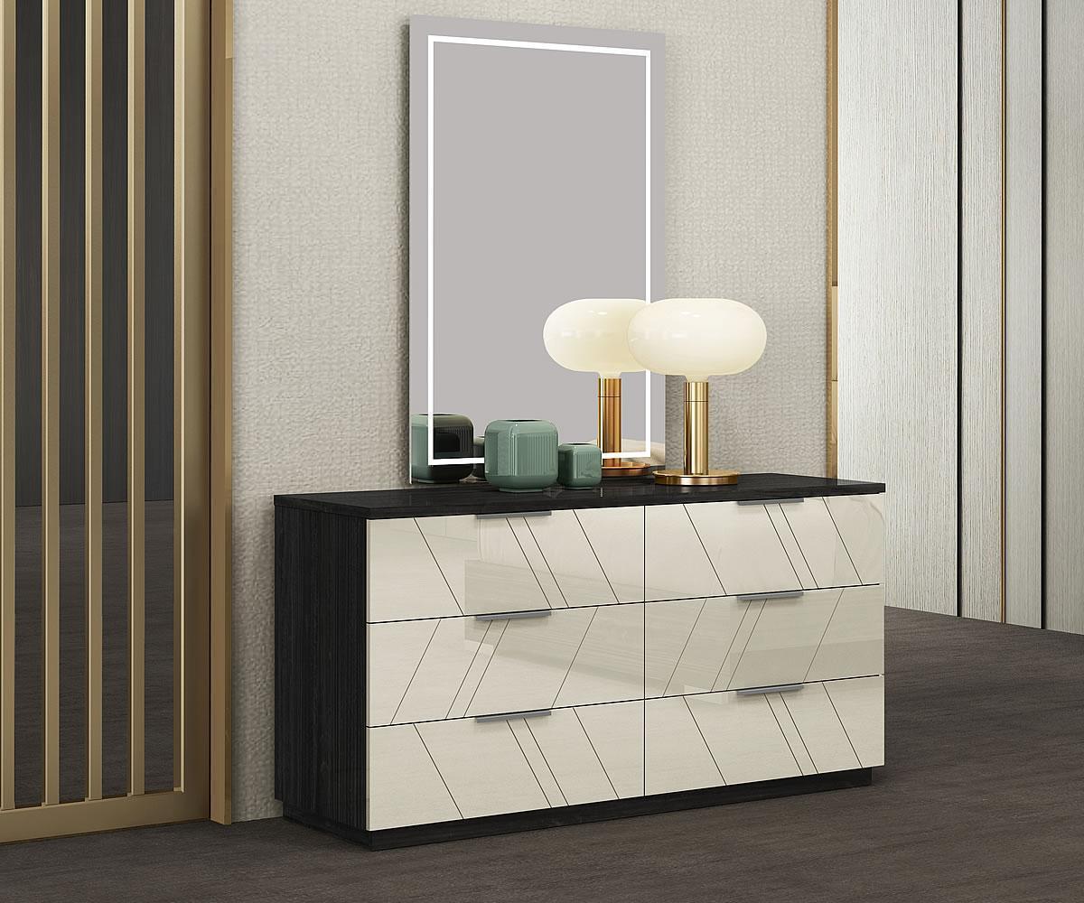Modern Travis 8-Piece Bedroom Set: Wireless Charging, LED Mirror, Two-Tone Grey