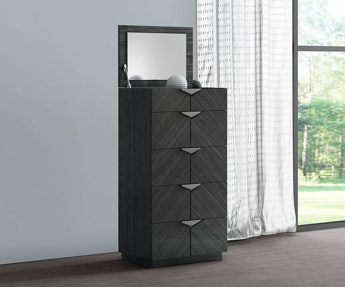 Modern Grey Angley Solid Wood Bedroom Set LED Wireless Charging