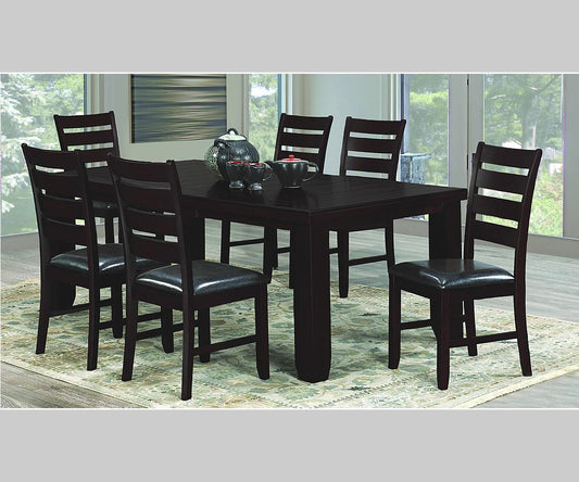 Oakley 5-Piece Dining Set – 64–82" Extension Table, Espresso Ladder-Back Wood Chairs