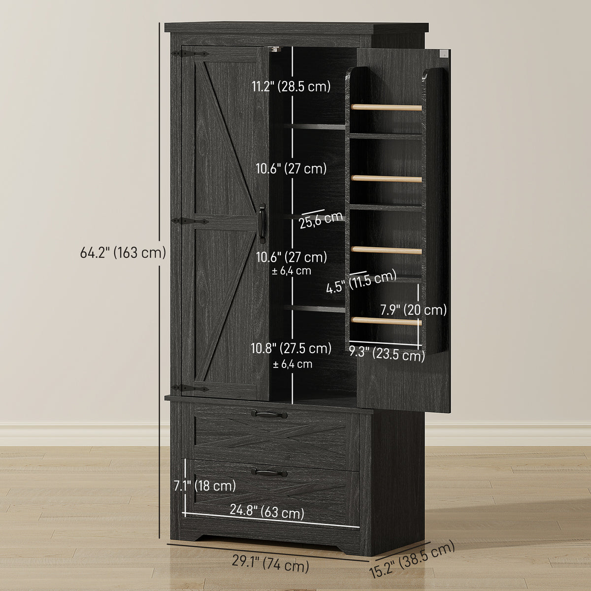 Freestanding Kitchen Pantry Cabinet with Drawers – 29"W x 64"H