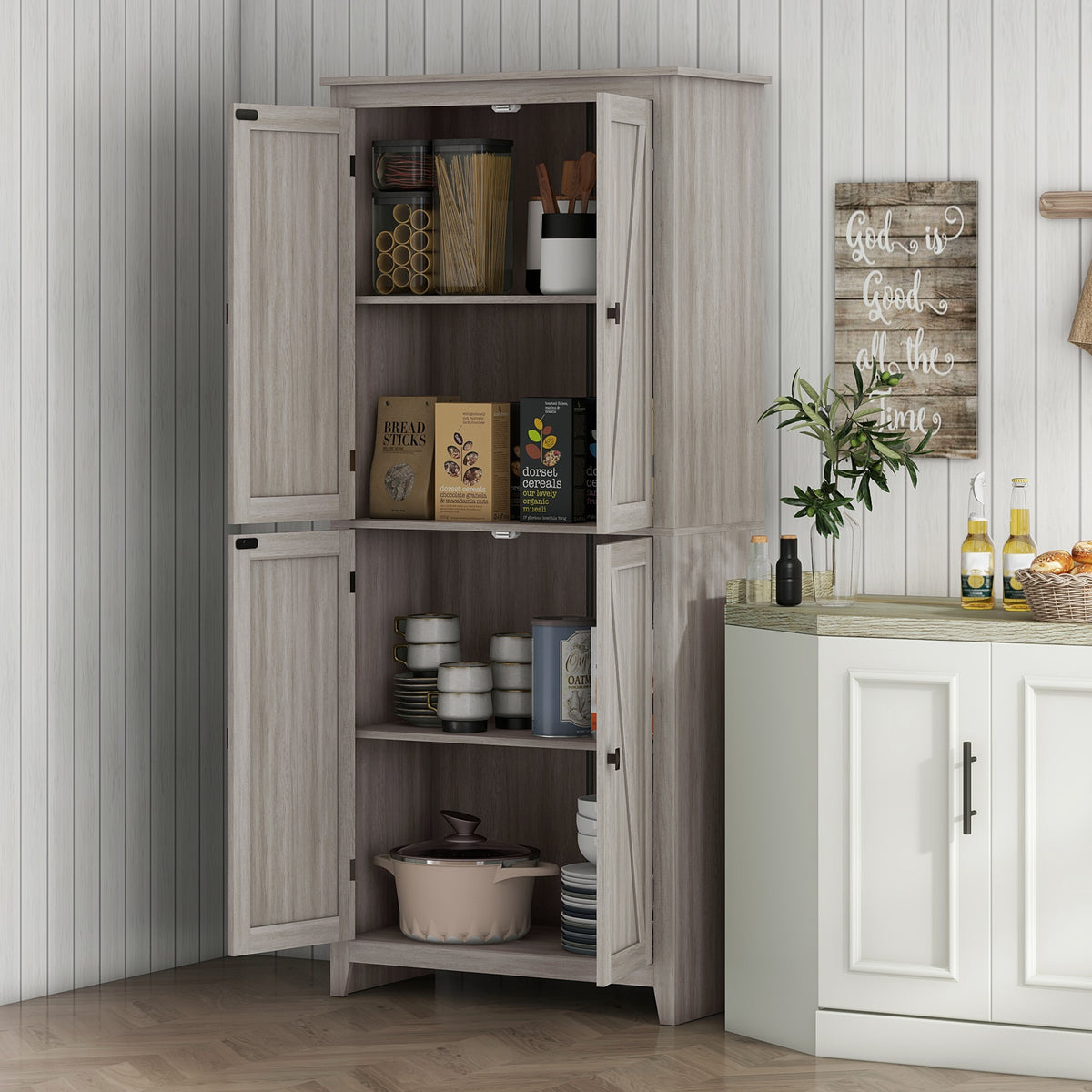Kitchen Pantry Cabinet with Doors and Shelves – 32"W x 72"H