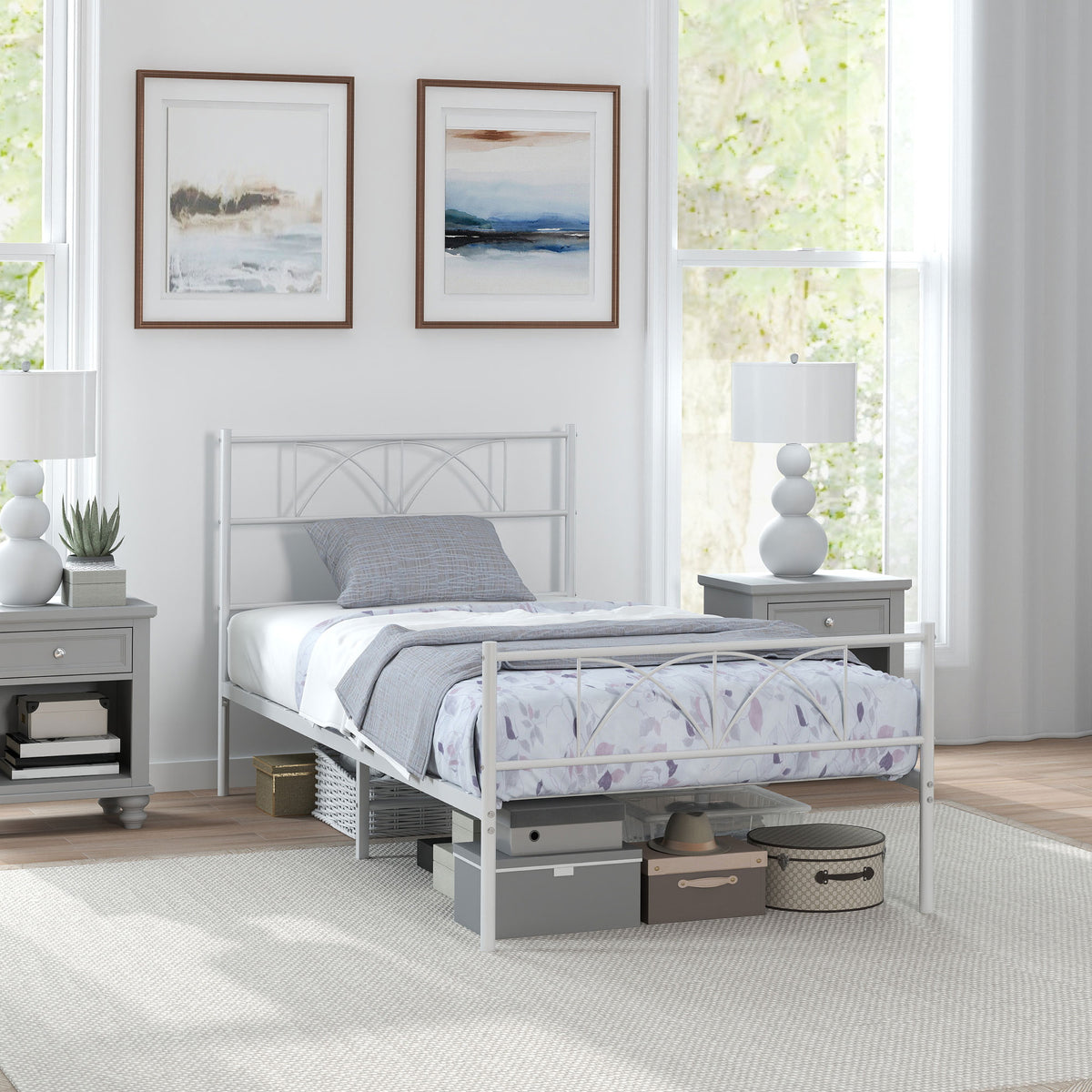 Metal Platform Bed Frame with Headboard and Footboard