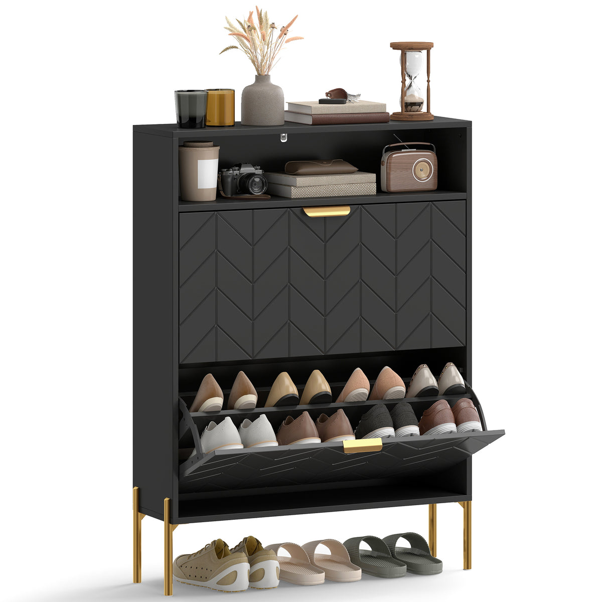 Shoe Cabinet with 2 Flip Drawers – 31"W x 43"H