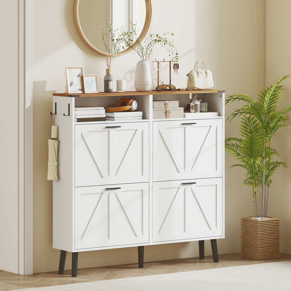 Shoe Storage Cabinet with 4 Flip Drawers – 47"W x 45"H